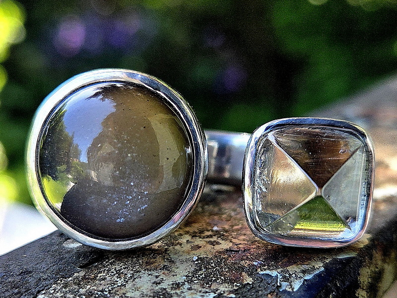 Zwei-Stein-Ring Mondstein/Bergkristall